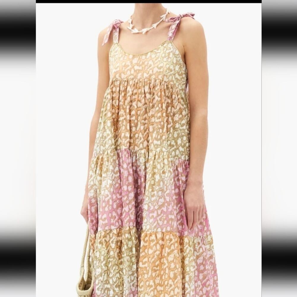 Juliet Dunn Tie Dye 70's Leopard Print Midi Sundress Boho Chic Size 3 US 8/10 - Picture 2 of 15